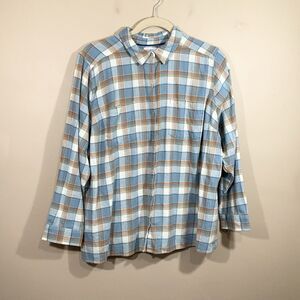 Croft & Barrow Womens Brushed Flannel Plaid Button Down Shirt 3X Blue Orange